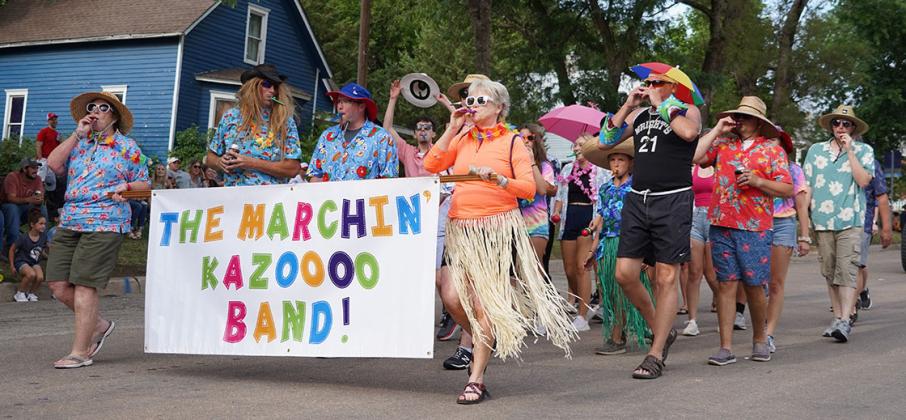The Marchin’ Kazoooo Band was the top at-large parade winner on Saturday night, entertaining the crowd with music and choreography.