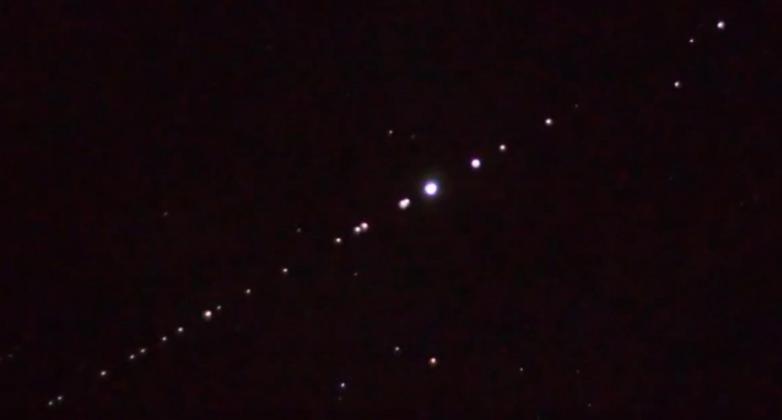 This photo from the internet shows a “satellite train” of Starlink satellites, which looks just like what was seen last week twice in the night sky above Washington County.