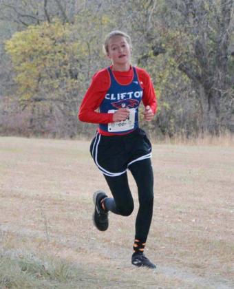 Elisa Sorell was the top finisher for a Clifton-Clyde team that qualified for state by taking second at the regional meet. The freshman placed 16th.