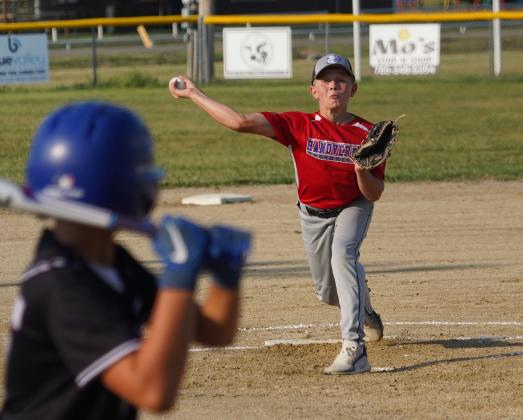 Hanover pitcher Ryder Sedlacek pitched a shutout in the peewee league championship game on July 5 in Linn. He had three 1-2-3 innings to help his team to the win.