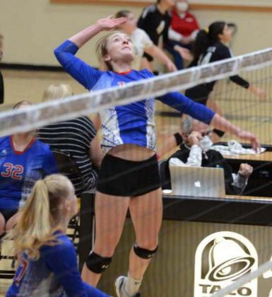 Allison Jueneman goes up for a spike. The Hanover junior’s strong attack helped the team to a state title.