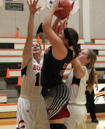 Alyssa Kern goes up for a shot in the paint at Onaga on Dec. 8. She led the team to a come-from-behind win with 20 points.